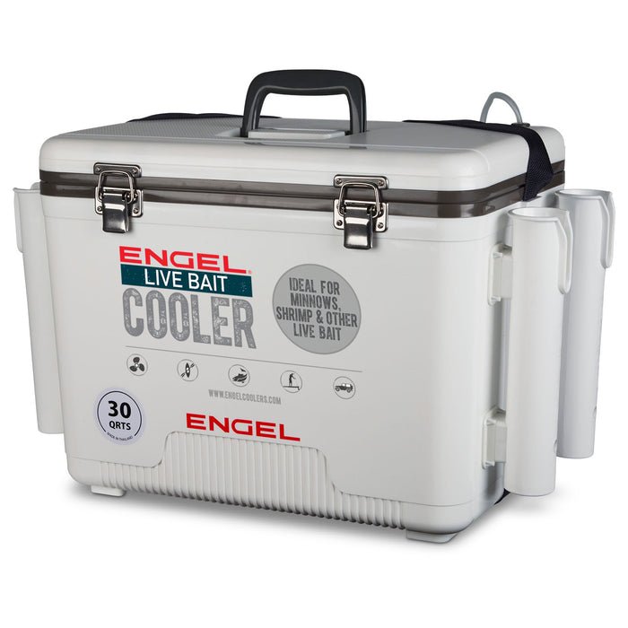 Engel Live Bait Cooler 30qt. Gray with Rod Holders - Hamilton Bait and Tackle